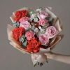 Bouquet of French Roses, Stock, Garden Roses, Carnations, Rucalyptus.