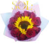One large sunflowers and red roses 