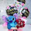 Natural red roses with baby breath
Stich 16 inch
balloons