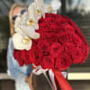 Huge box of 125 roses with gorgeous orchid on the top 
Premium