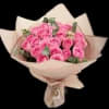 25 pink roses baby eucalypto nicely wrapped. 
Pink roses are symbols of
