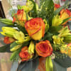 Orange roses with hybrid Lilly&rsquo;s and yellow alstromeria