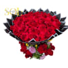 60 opened  red roses, assortment of season flowers.
Red roses symbolize all