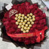 A 75 counts rose bouquet, accompanied with Ferrero rochet chocolates and a