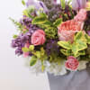 Arrangement comes with the following flowers; hydrangea, lilac, tulips, spray roses, with