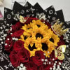 A bouquet of 24 roses and 8 sunflowers perfect for March 21st.