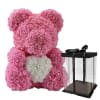Pink rose bear with a white heart