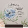 This round sitter is made of full color UV printed glass and