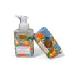 Foaming soap pump and large bar soap. Lush citrus groves burst with