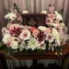 Beautiful rectangular Urn Centerpiece 
With Seasonal Fresh Blooms 