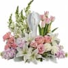 White Snapdragons, Pink Tulips, Pink Roses, Pink Carnations, Lavender Stock, White Lilies
