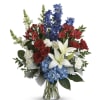 Blue Hydrangea, Red Roses, White Lilies
Thank them for their service with our