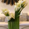 A large arrangement with a beautifully sculptured swoop of Calla Lillies and