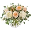 This delightful design displays pretty peach &amp; white blooms, loosely gathered inside