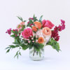 Bright and punchy pinks, fuchsia, and oranges come together in a clear