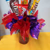 6 candy bars and Jar filled with Candy (pint  size jar)