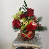 X-MAS ORNAMENT WITH ROSES, CYMBIDIUM ORCHID, CARNATION, X-MAS GREEN