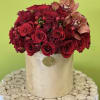 Roses, Orchids , Coffee Beans in a velvet box. 