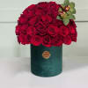 Red roses with Orchids in a velvet box . 
Standard 50 red