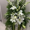 All white lilies , roses and snapdragons on a collection of beautiful