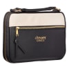 This classy black-and-tan LuxLeather Bible cover wonderfully reminds you and your loved