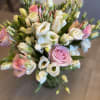 An Arrangement of White Lisianthus, Pink Roses with some White Parrot Tulips