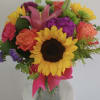 vase arrangement with hot colors.