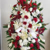 STANDING SPRAY WITH GLADIOLAS, ROSES. ANTHURIUM, GINJER, HYDRANGEA,SPIDER MOM.