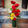 A tall beautiful rose design with a pop of color. Red for