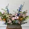 Lovely flower arrangement in a rustic 12inch long wooden box created in