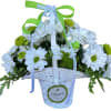 Simply Green and White designed in a cute little white basket. Great