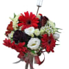 Introducing the Scarlet Whispers arrangement, where passion meets purity! This stunning bouquet