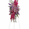 Gorgeous flowers such as pink roses, oriental lilies and gladioli blend with