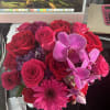 This beautiful combination of red pink, hot pink, purple hydrangeas, and lavender