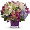 Hello, gorgeous! This lovely bouquet includes purple hydrangea, light pink spray roses
