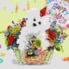 White Carnations, Green Buttons, Mini Red Carnations, Solidago,  Purple Statice, Purple