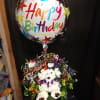 White Carnations, Green Buttons, Mini Red Carnations, Solidago,  Purple Statice, Purple