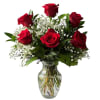 Six vibrant and fresh handpicked roses with a verdant appeal in a