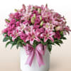 Beautiful arrangement made with pink and whites roses greeney, lilies, beautiful choice