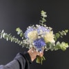 Blue and white Prom bouquet.  