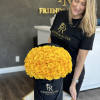 A black signature box with yellow roses&mdash;a rare combination&mdash;makes this box unique