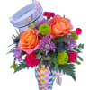 Tumbler featuring color coordinating flowers including roses, carnations, cushions, and thistle. Flowers
