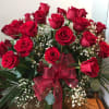 Make a Statement with 2 Dozen long stemmed Red Roses, filler flower
