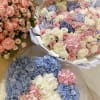 Bouquet with spray roses and hydrangeas.