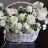white composition of white roses and white matthiola