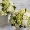Modern spherical arrangement, compact with green &amp; white flowers