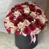 Elegant Medium box with 50 roses in red and pink, accompanied by