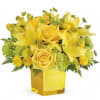 An instant pick-me-up! Beautifully arranged in a stylish cube vase, these radiant