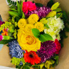 A selection of fresh bright and cheerful flowers. Colors and flowers may