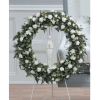 Wreath with pixie carnations and monte casino. 